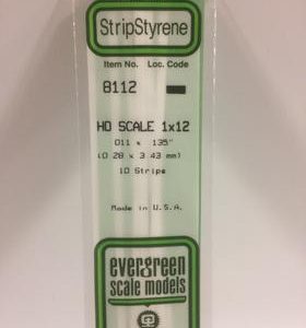 Evergreen 011 X .135" 10 Pack HO Scale 1x12 Opaque White Polystyrene 8112