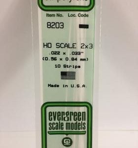 Evergreen .022 X .033" 10 Pack HO Scale 2x3 Opaque White Polystyrene 8203