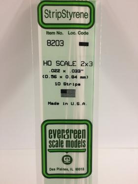 Evergreen .022 X .033" 10 Pack HO Scale 2x3 Opaque White Polystyrene 8203