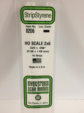 Evergreen .022 X .066" 10 Pack HO Scale 2x6 Opaque White Polystyrene 8206