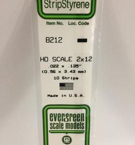 Evergreen .022 X .135" 10 Pack HO Scale 2x12 Opaque White Polystyrene 8212