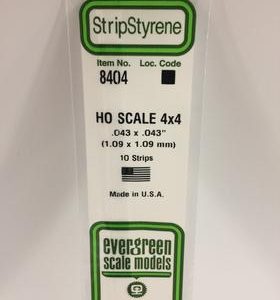 Evergreen .043 X .043" 10 Pack HO Scale 4x4 Opaque White Polystyrene 8404