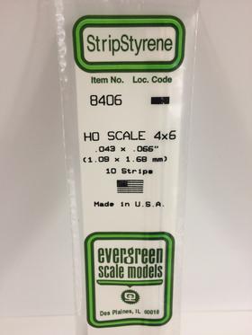 Evergreen .043 X .066" 10 Pack HO Scale 4x6 Opaque White Polystyrene 8406