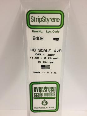 Evergreen .043 X .090" 10 Pack HO Scale 4x8 Opaque White Polystyrene 8408