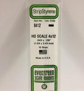 Evergreen .043 X .135" 10 Pack HO Scale 4x12 Opaque White Polystyrene 8412