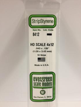Evergreen .043 X .135" 10 Pack HO Scale 4x12 Opaque White Polystyrene 8412