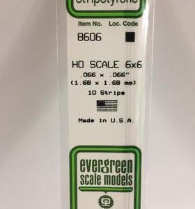 Evergreen .066 X .066" 10 Pack HO Scale 6x6 Opaque White Polystyrene 8606