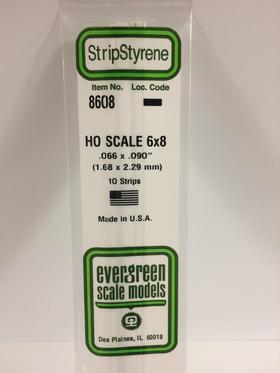 Evergreen .066 X .090" 10 Pack HO Scale 6x8 Opaque White Polystyrene 8608