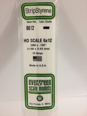 Evergreen .066 X .135" 10 Pack HO Scale 6x12 Opaque White Polystyrene 8612