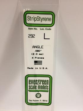 Evergreen 0.080" 4 Pack Opaque White Polystyrene Angle 292