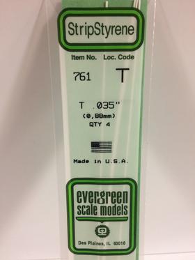 Evergreen 0.035" 4 Pack Opaque White Polystyrene T Shape 761