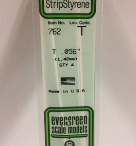 Evergreen 0.056" 4 Pack Opaque White Polystyrene T Shape 762