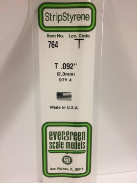 Evergreen 0.092" 4 Pack Opaque White Polystyrene T Shape 764