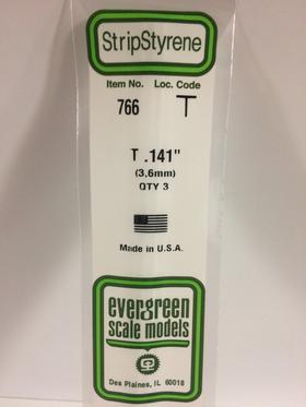 Evergreen 0.141" 3 Pack Opaque White Polystyrene T Shape 766