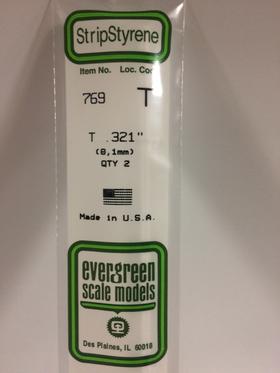 Evergreen 0.321" 2 Pack Opaque White Polystyrene T Shape 769