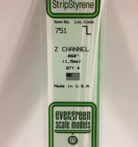 Evergreen 0.060" 4 Pack Opaque White Polystyrene Z channel 751