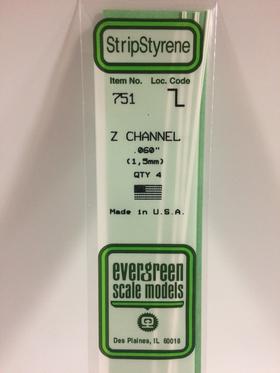 Evergreen 0.060" 4 Pack Opaque White Polystyrene Z channel 751