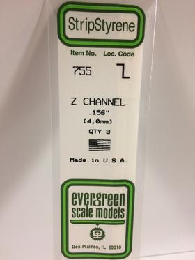 Evergreen 0.156" 3 Pack Opaque White Polystyrene Z Channel 755