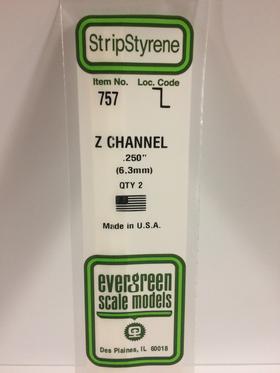 Evergreen 0.250" 3 Pack Opaque White Polystyrene Z Channel 757