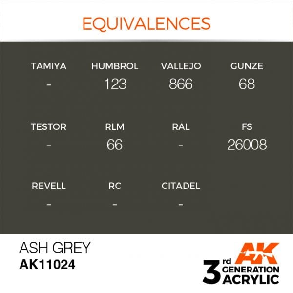 EQUIVALENCES AK Interactive Acrylic Ash Grey Standard 11024