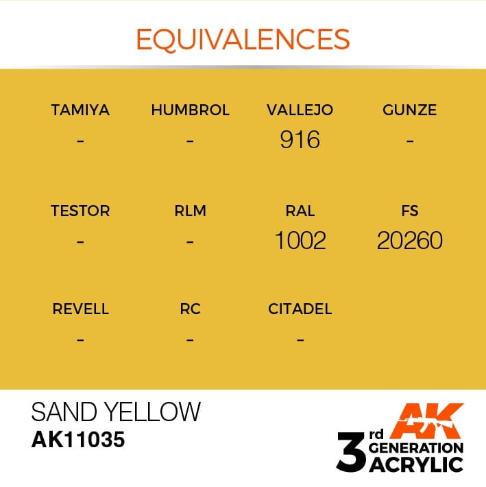 EQUIVALENCES AK Interactive Acrylic Sand Yellow Standard 11035