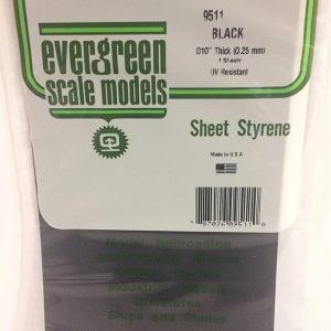 Evergreen .010″ Thick Pack of 4 Black Polystyrene Sheet EVE 9511