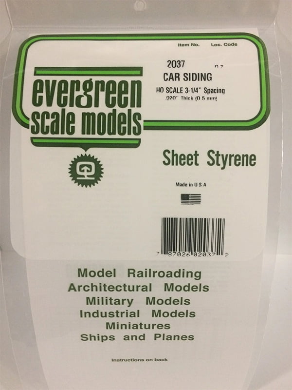 Evergreen .020″ Thick HO Scale Freight Car Siding Opaque White Polystyrene 2037