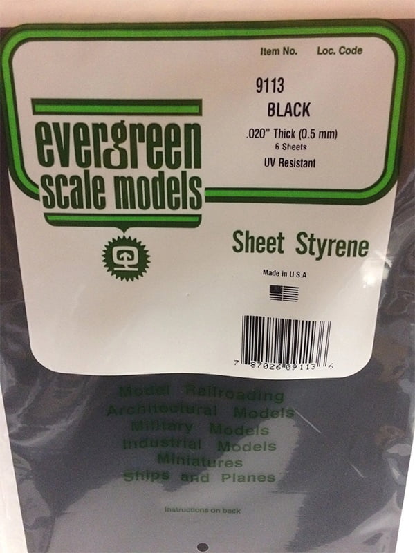 Evergreen .020″ Thick Pack of 3 Black Polystyrene Sheet EVE 9513