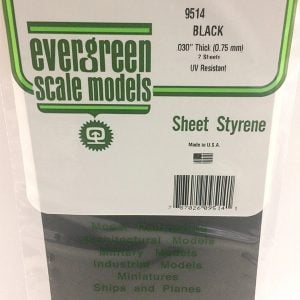 Evergreen .030″ Thick Pack of 2 Black Polystyrene Sheet EVE 9514