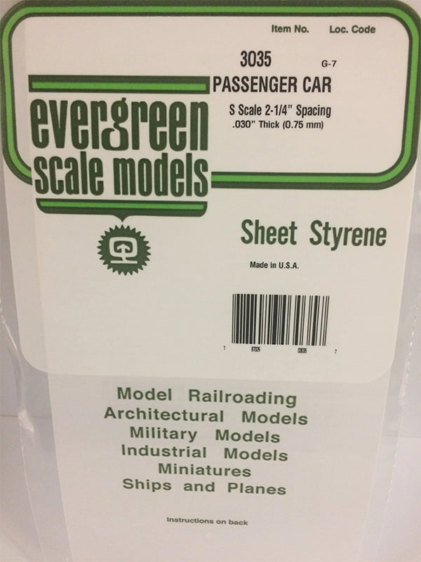 Evergreen .030″ Thick S Scale Passenger Car Siding Opaque White Polystyrene 3035