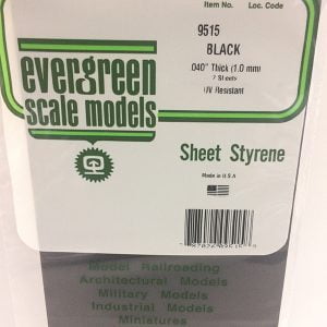 Evergreen .040″ Thick Pack of 2 Black Polystyrene Sheet EVE 9515
