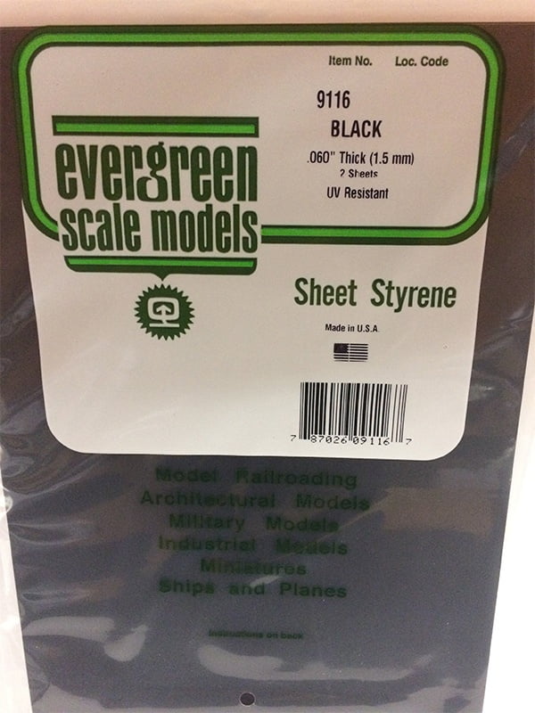 Evergreen .060″ Thick Pack of 1 Black Polystyrene Sheet EVE 9516