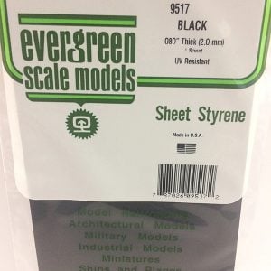 Evergreen .080″ Thick Pack of 1 Black Polystyrene Sheet EVE 9517
