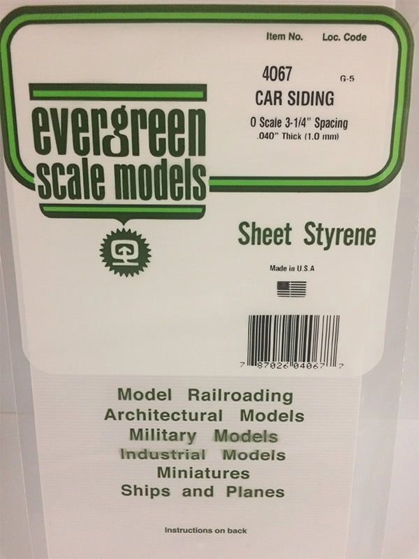 Evergreen .040 inch Thick O Scale Freight Car Siding Opaque White Polystyrene 4067 Package