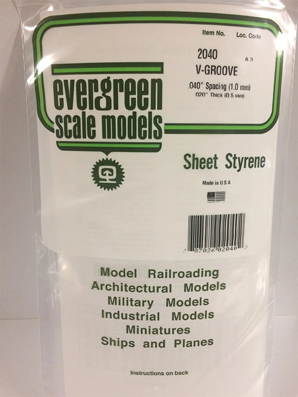 Evergreen .020″ Thick .040" V-Groove Siding Opaque White Polystyrene 2040