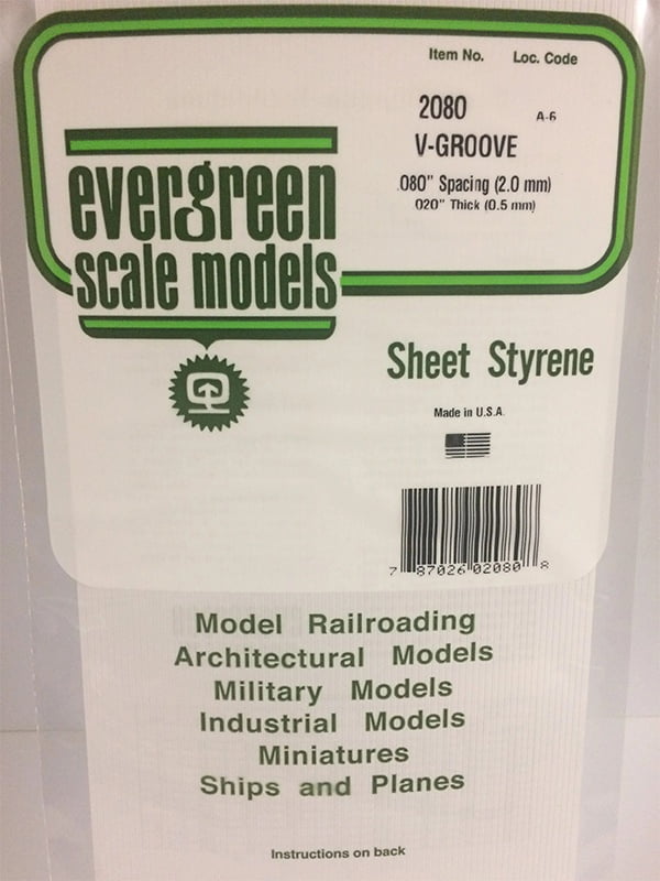 Evergreen .020″ Thick .080" V-Groove Siding Opaque White Polystyrene 2080