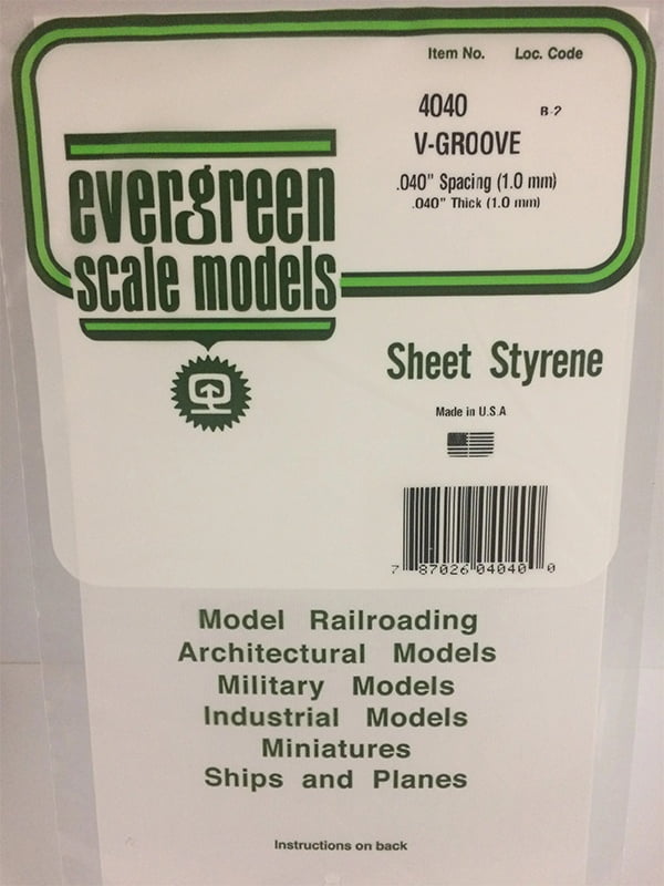 Evergreen .040″ Thick .040" V-Groove Siding Opaque White Polystyrene 4040
