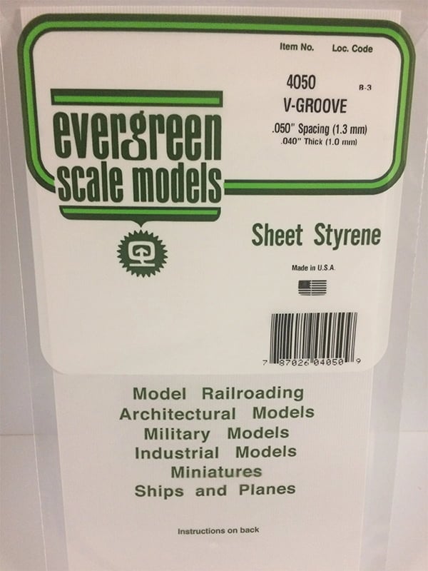 Evergreen .040″ Thick .050" V-Groove Siding Opaque White Polystyrene 4050