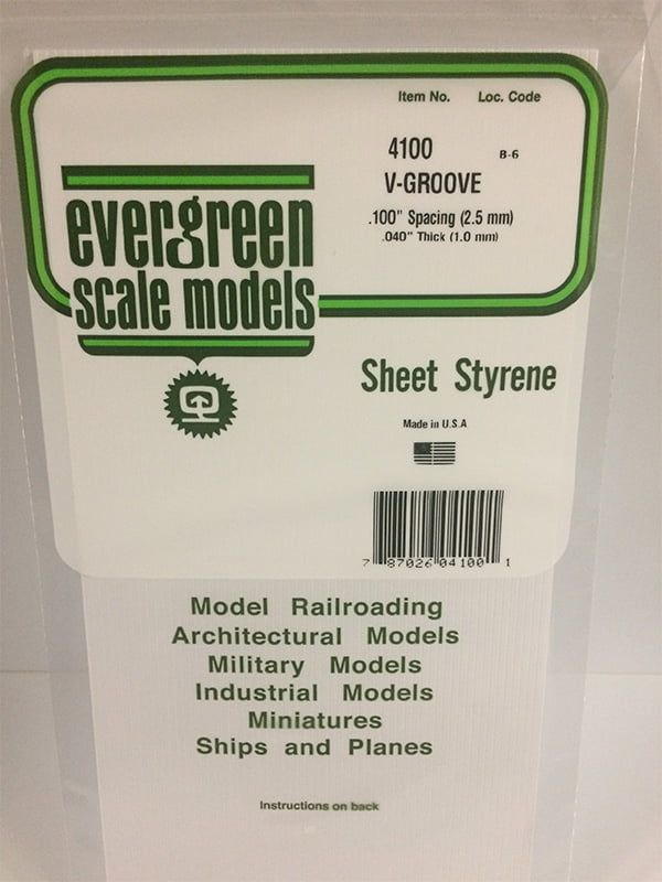 Evergreen .040″ Thick .100" V-Groove Siding Opaque White Polystyrene 4100