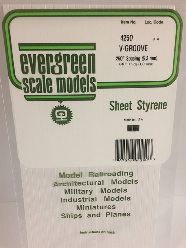 Evergreen .040″ Thick .250" V-Groove Siding Opaque White Polystyrene 4250