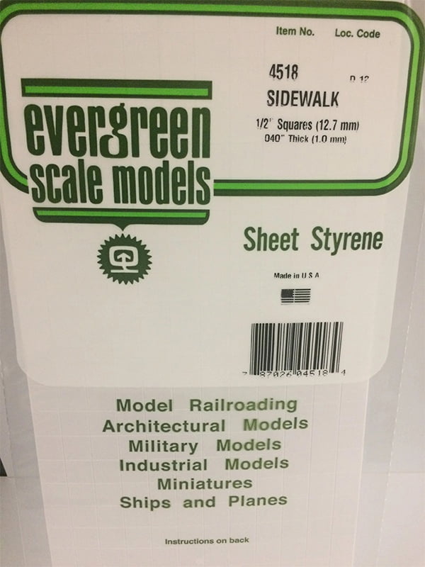 Evergreen .040″ Thick 1/2" Square Sidewalk Opaque White Polystyrene 4518