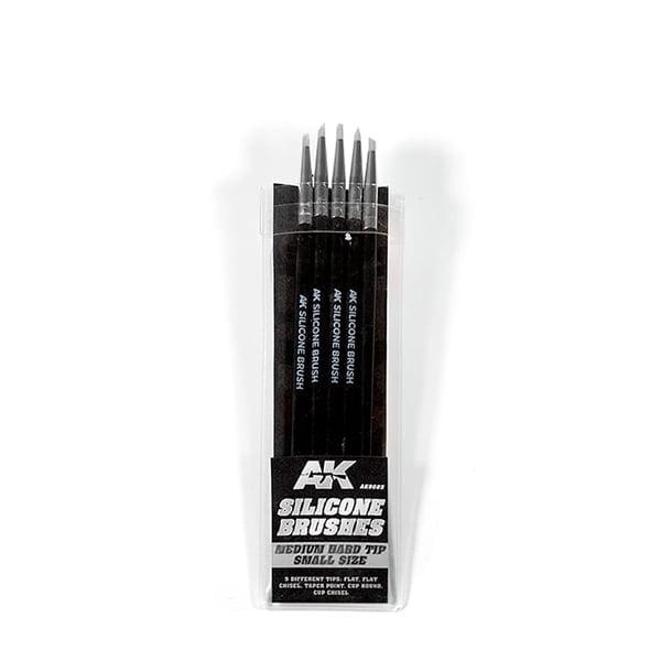 AK Interactive Pack of 5 Silicone Brushes Medium Hard Tip Small AKI 9085