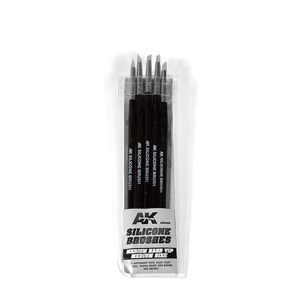 AK Interactive Pack of 5 Silicone Brushes Medium Hard Tip Medium AKI 9086