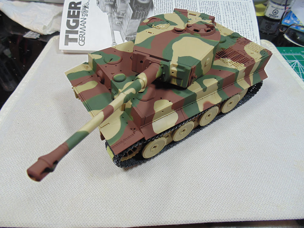 Left front view of completed camouflage and angled turret
