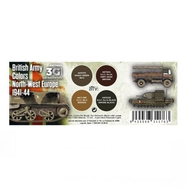 AK Interactive Acrylic 3rd Gen British Army Colors Europe 1941-44 Paint Set 11680