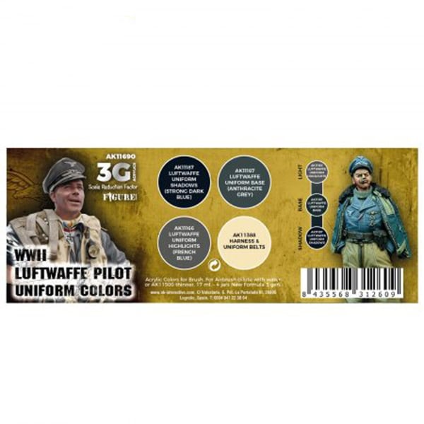 AK Interactive Acrylic 3rd Gen Air WWII Luftwaffe Uniform Colors Paint Set 11690