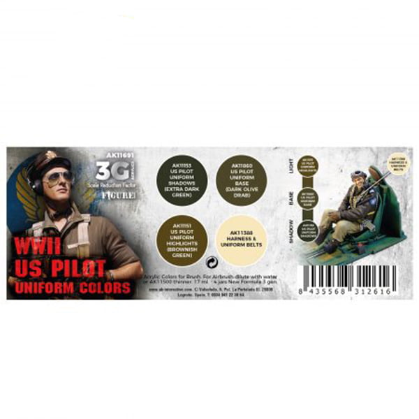 AK Interactive Acrylic 3rd Gen Air WWII US Uniform Colors Paint Set 11691