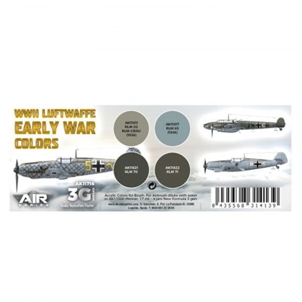AK Interactive Acrylic 3rd Gen Air WWII Luftwaffe Early War Colors Paint Set 11716