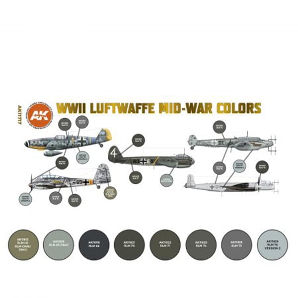 AK Interactive Acrylic 3rd Gen Air WWII Luftwaffe Mid-War Colors Paint Set 11717