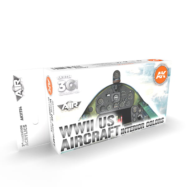 AK Interactive Acrylic 3rd Gen Air WWII US Aircraft Interior Colors Paint Set 11734